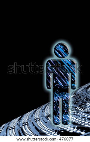 Man shape with circuit board pattern representing technological advancements