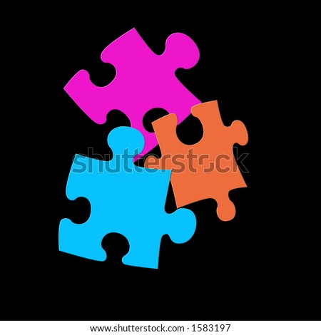 Three overlapping jigsaw pieces centered on black.