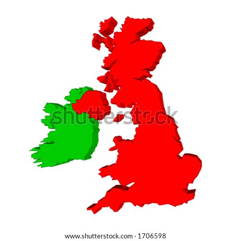 UK and Ireland map outline in red and green.