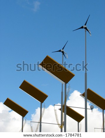 Wind generators and solar panels powering lights