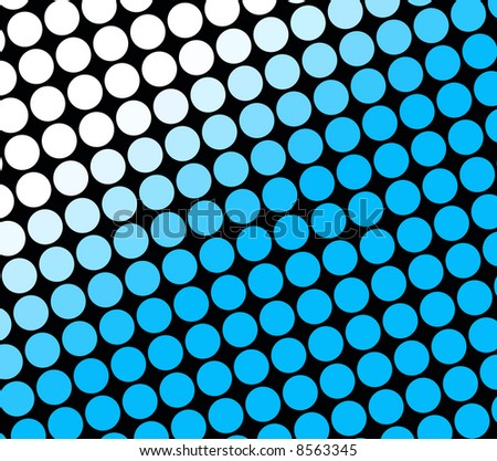 Abstract image of rows of blue and white spots on black