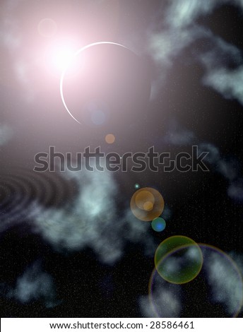 Space abstract background showing lens flare from sun