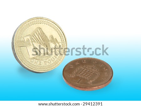 UK pound and penny coin on graduated background
