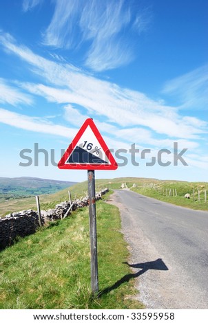 Warning sign on deserted Yorkshire Dales road