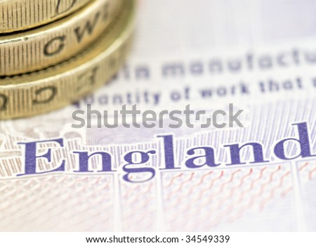 Close-up of uk coins on twenty pound note