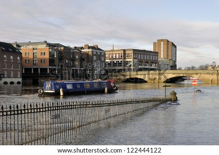 View of flooded River Ouse in City of York.