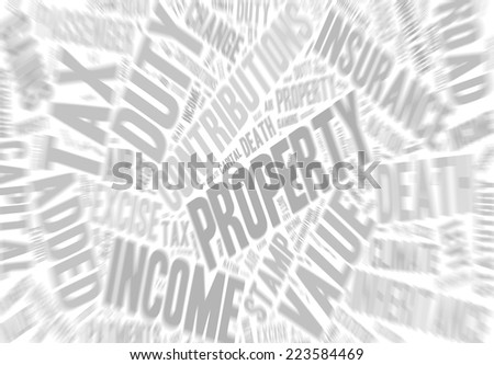 Collection of words referring to taxes in the UK. Zoom effect added.