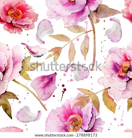 Seamless floral pattern with peonies on watercolor background. #6
