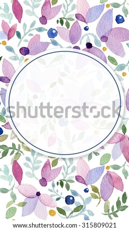 Watercolor flowers frame template. Watercolor background with flowers.