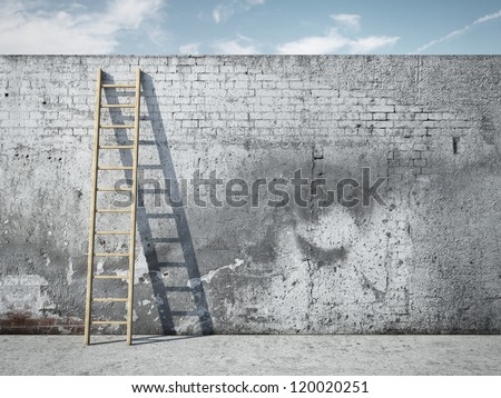 Image, Stock Photo Old ladder for the chimney sweep in red-brown brick facade in summer sunshine in the Klassikstadt in the district of Fechenheim in Frankfurt am Main in Hesse