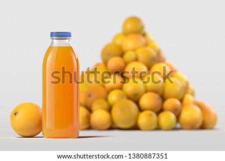 Close up of fresh orange juice in bottle on light background. 3d rendering. Imagine de stoc © 