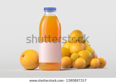 Close up of fresh orange juice in bottle on light background. 3d rendering. Imagine de stoc © 