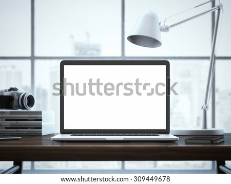 Modern workspace with laptop. 3d rendering