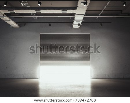 Similar – Image, Stock Photo opened warehouse door with unexpected noble blue curtain