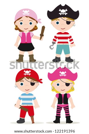 Cute Set Of Children Pirates Stock Vector Illustration 122191396 ...