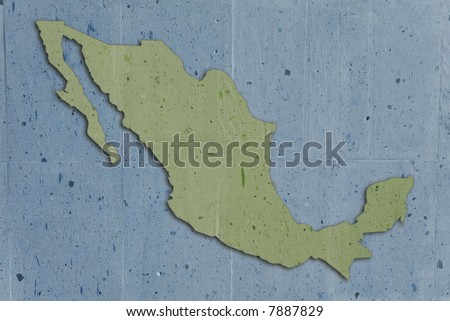 map of mexico in vintage stone texture, blue and green