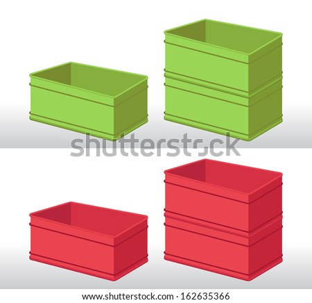 set of green and red plastic boxes