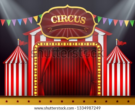 The circus entrance with a red curtain closed