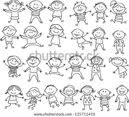 Happy Kid Cartoon Doodle Collection Stock Vector Illustration 135711410 ...