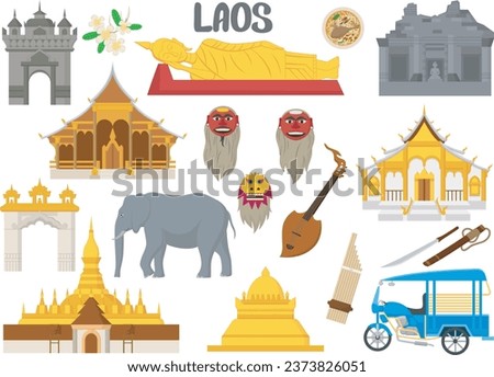 Set of Laos famous landmarks