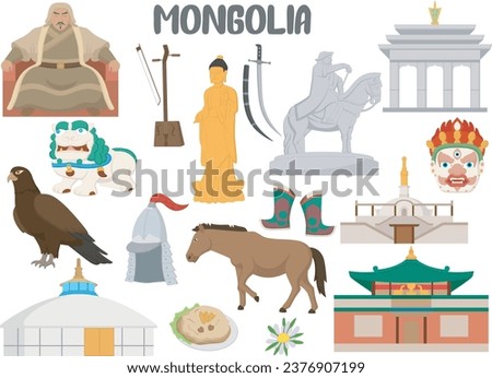 Set of Mongolia famous landmarks