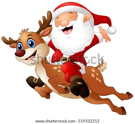 Illustration Of Happy Santa Claus Riding A Reindeer - 519332212