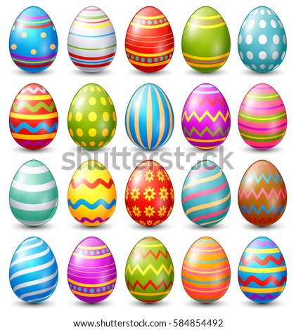 Image, Stock Photo painted Easter Eggs various colors on black background
