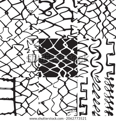 Wire grid details assembled into ornate, modern, abstract patchwork