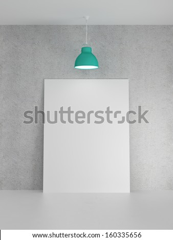 White museum room with colored pendant lamp