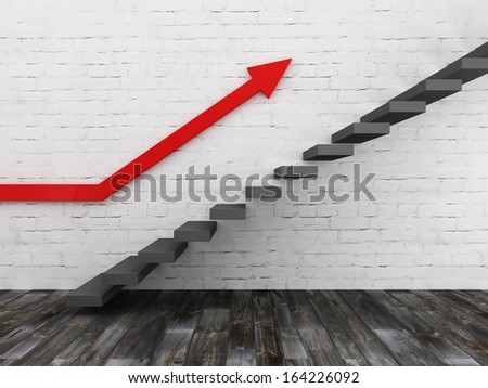 Stairs up concept with red arrow