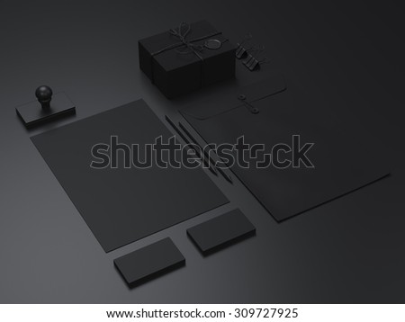 Black minimalistic branding elements on black background, background template