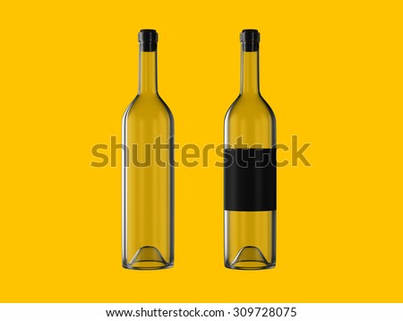 3d rendering. Bottle of wine template. Isolated on yellow color background. With black label
