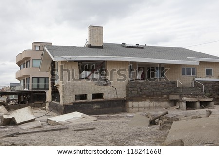 NEW YORK - October 31:Destroyed homes in  Far Rockaway after Hurricane Sandy October 29, 2012 in New York City, NY