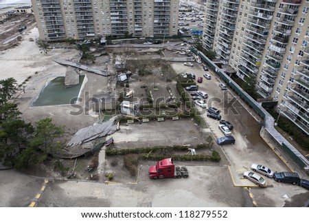 NEW YORK - November 1: Bird\'s eye view after Hurricane Sandy  in the Far Rockaway area  on October 30, 2012 in New York City, NY