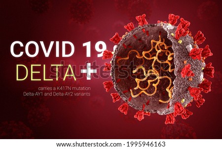 COVID 19 coronavirus Delta plus variant Sars ncov 2 2021. Delta plus Strain. Coronavirus delta plus variant. B.1.617.2
E484Q L452R. 3D illustration 