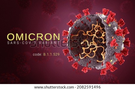 Omicron coronavirus variant Sars ncov 2 2021 2022. Omicron B.1.1.529 Strain. South Africa Coronavirus variant. 3D illustration  Stok fotoğraf © 