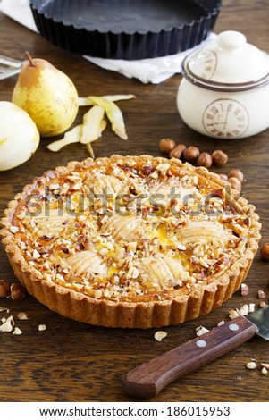 Pear pie with nuts and mascarpone.