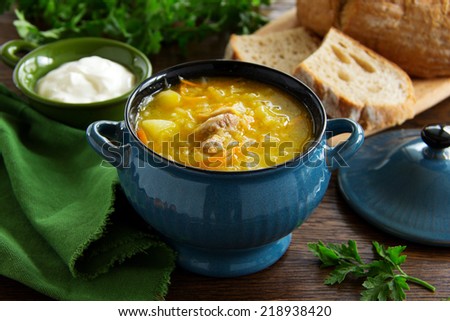 Schi- traditional Russian cabbage soup. Imagine de stoc © 