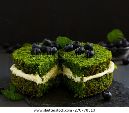 Beautiful green cake with spinach and butter cream. Turkish cuisine.