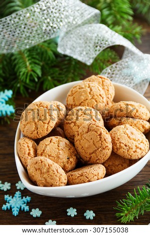 Italian amaretti biscuits on the New Year\'s table.