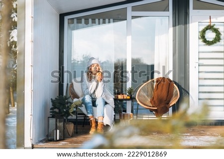 Similar – Image, Stock Photo Young woman near country house