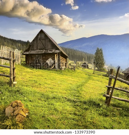 Summer landscape. Mountain village in the Ukrainian Carpathians.