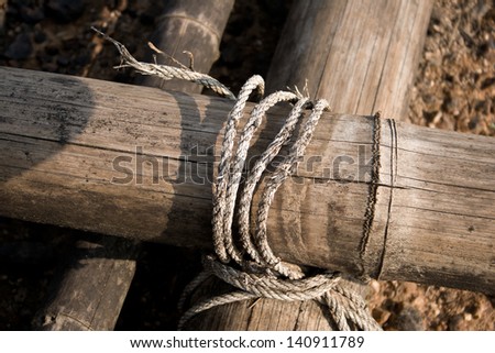 Ropes tied in use for so long that it fell apart completely overhauled look to lean on for safety.
