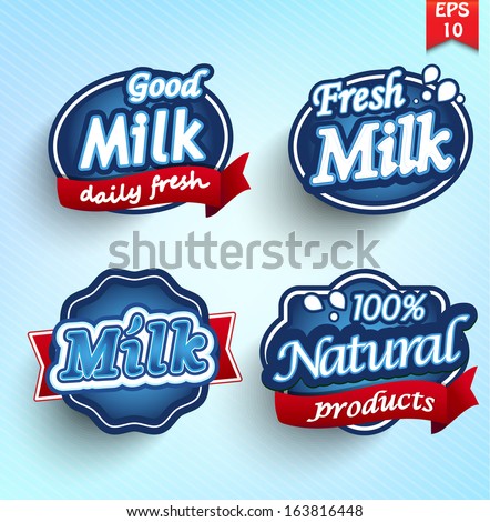 Set of milk and dairy farm product logo labels