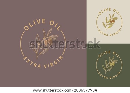 Olive oil extra virgin logos, labels set. Isolated olive branch for elegant template design for olive oil packaging. Natural and organic olives farm. Vector illustration.