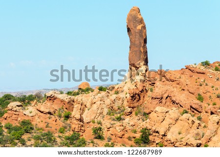 Dark Angel formation along the Devil\'s Garden trail in Arches National Park