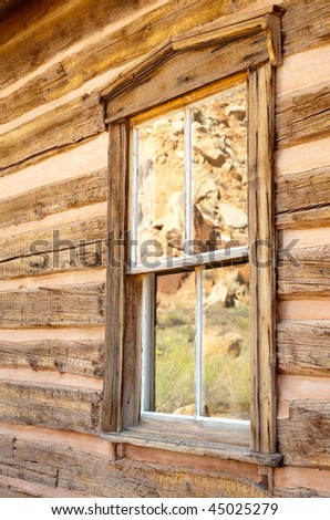 Fruita schoolhouse window and reflection of rocks