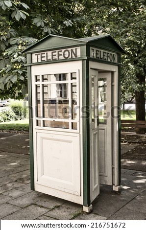 Vintage phone booth in the Pilsen city in Czech Republic