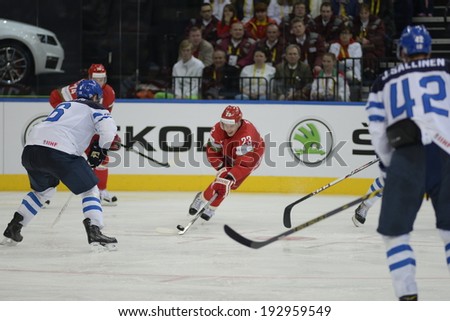 MINSK, BELARUS - MAY 15:Finland defeated Belarus 2-0 during the IIHF World Championship match between Finland and Belarus at Minsk Arena on May 15, 2014 in Minsk, Belarus.