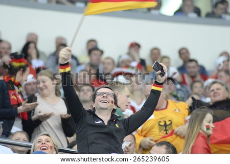 MINSK, BELARUS - MAY 17: Fan of Germany during 2014 IIHF World Ice Hockey Championship match at Minsk Arena on May 17, 2014 in Minsk, Belarus.